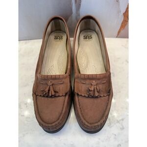 SAS Brown Suede Moccasin Tassel Walking Comfort Slip On Shoes Womens Sz 9.5M USA